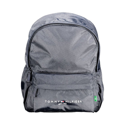 Tommy Hilfiger Blue Polyester Men Backpack made of recycled materials with top handle and pockets for stylish eco-conscious use.