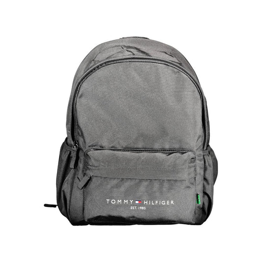 Tommy Hilfiger Black Polyester Men Backpack with adjustable straps and eco-friendly design.
