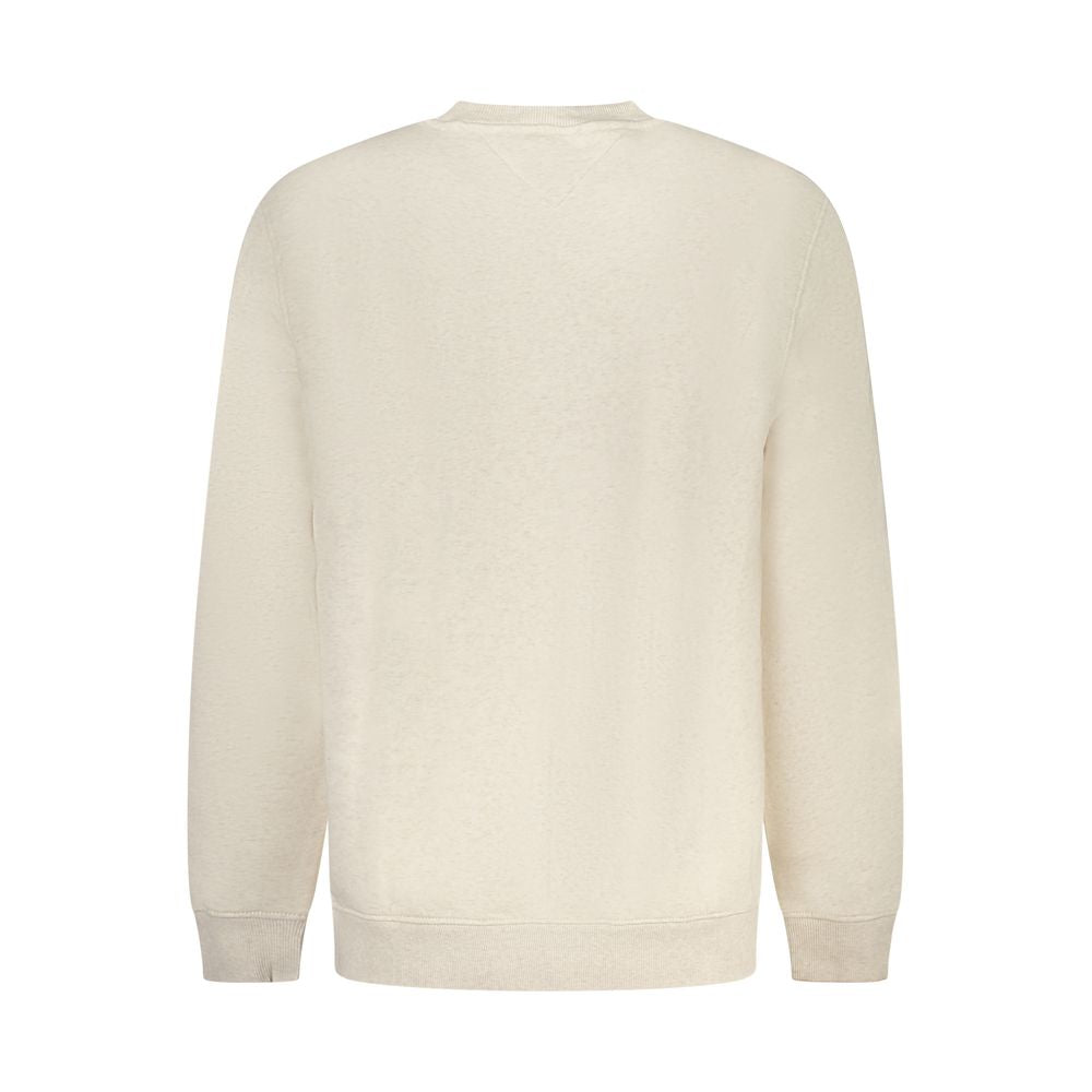 Tommy Hilfiger Beige Cotton Men Sweater with crew neck and long sleeves in versatile beige, showcasing iconic embroidery for preppy chic look.