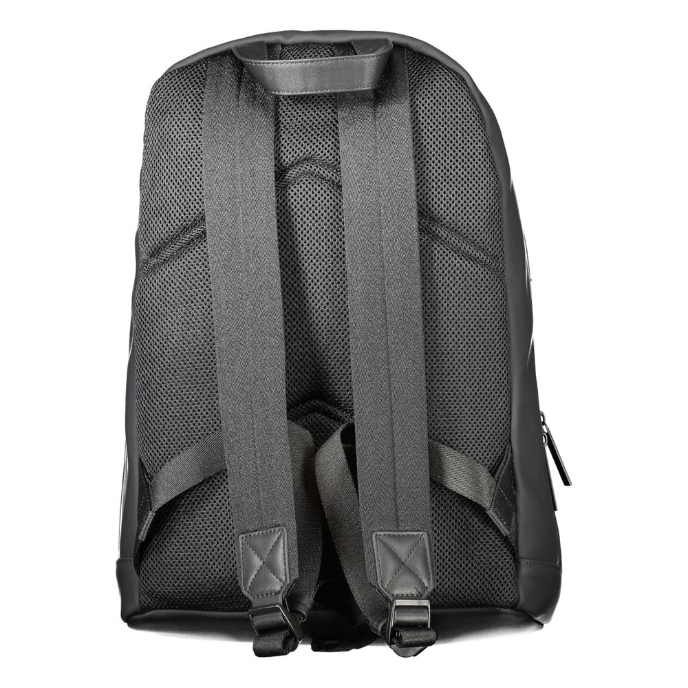 Calvin Klein Black Polyester Men Backpack with adjustable shoulder straps and eco-friendly materials, back view.