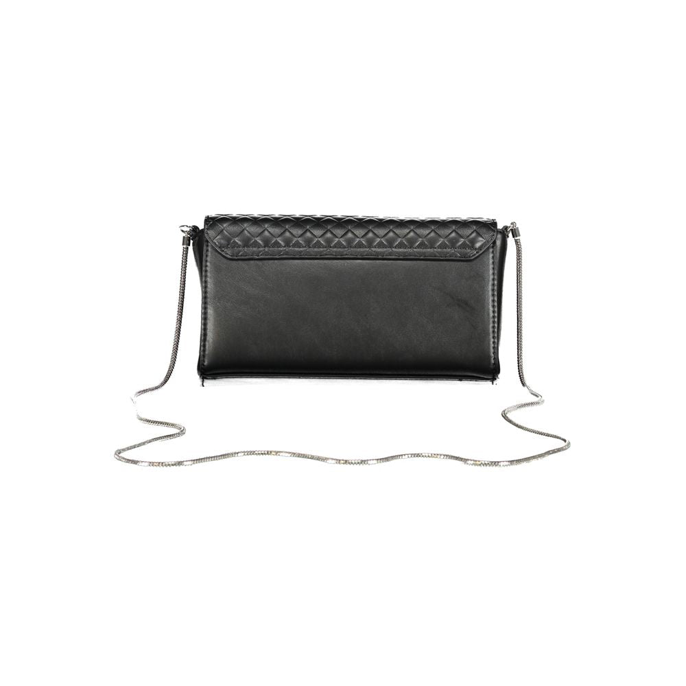 Calvin Klein Black Polyester Handbag with chain shoulder strap, internal card pocket, contrasting details, and magnet closure
