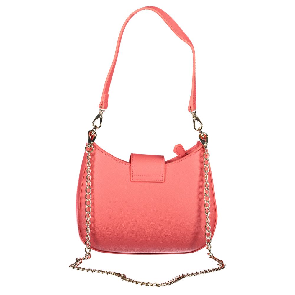 Mario Valentino Pink Polyethylene Handbag with removable chain strap, zipper closure, and logo detailing.