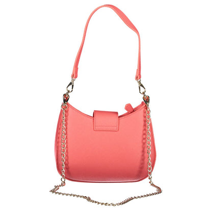 Mario Valentino Pink Polyethylene Handbag with removable chain strap, zipper closure, and logo detailing.