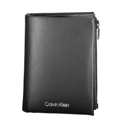 Calvin Klein Black Leather Men Wallet showcasing sleek design with RFID security, card compartments, and coin purse for ultimate organization.