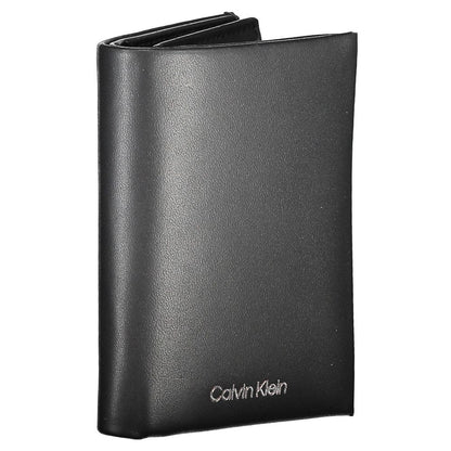 Calvin Klein Black Leather Men Wallet with RFID protection, sleek design, double compartments, and coin purse for organized storage