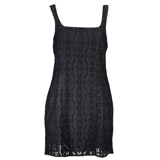 Desigual Black Polyester Women Dress with sleeveless cut and square neckline, featuring intricate lace detailing.