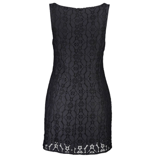 Desigual Black Polyester Women Dress with sleeveless cut and square neckline featuring a bold design and back zipper.