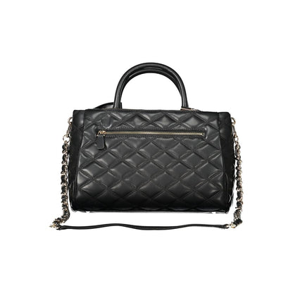 Guess Jeans Black Polyethylene Women Handbag with quilted design and chain strap for stylish functionality.