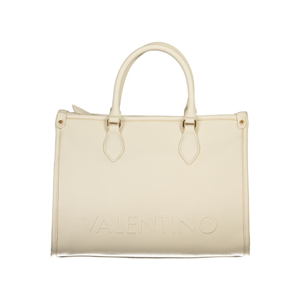 Mario Valentino Beige Polyethylene Handbag with logo and zip closure, featuring adjustable strap and protective feet.