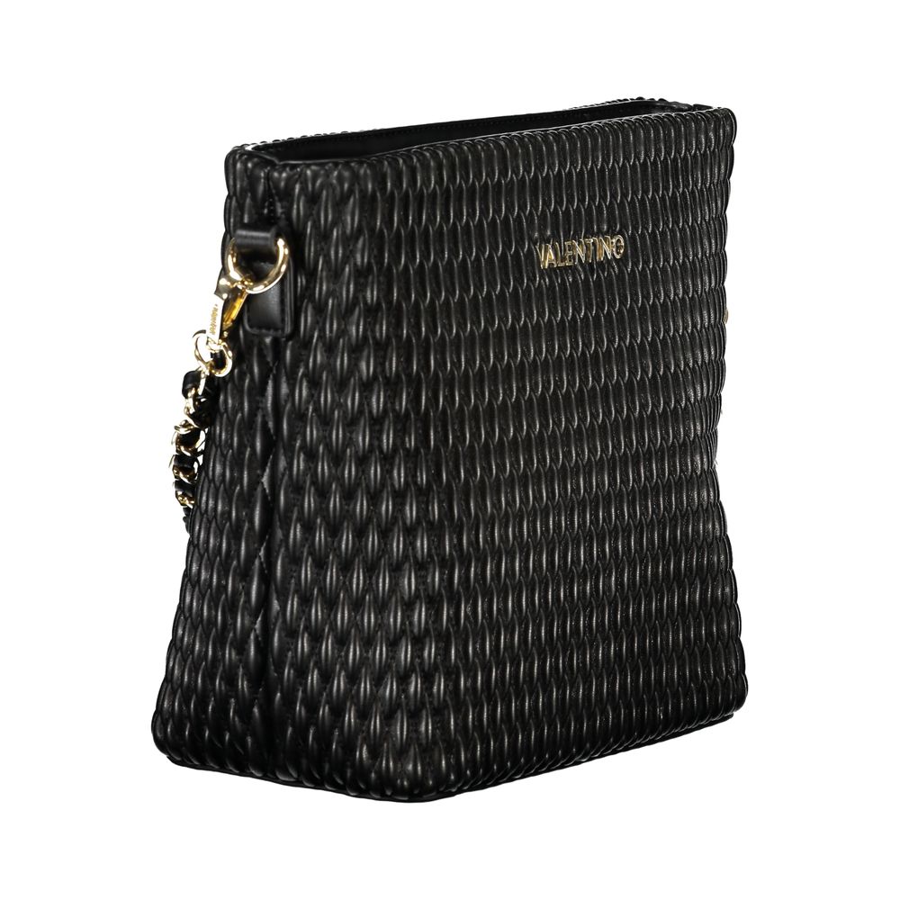 Mario Valentino Black Polyethylene Women Handbag with removable handle and adjustable strap, chic design with gold accents.