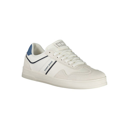 Tommy Hilfiger White Polyethylene Men Sneaker with logo and contrasting details for sporty elegance and comfort.