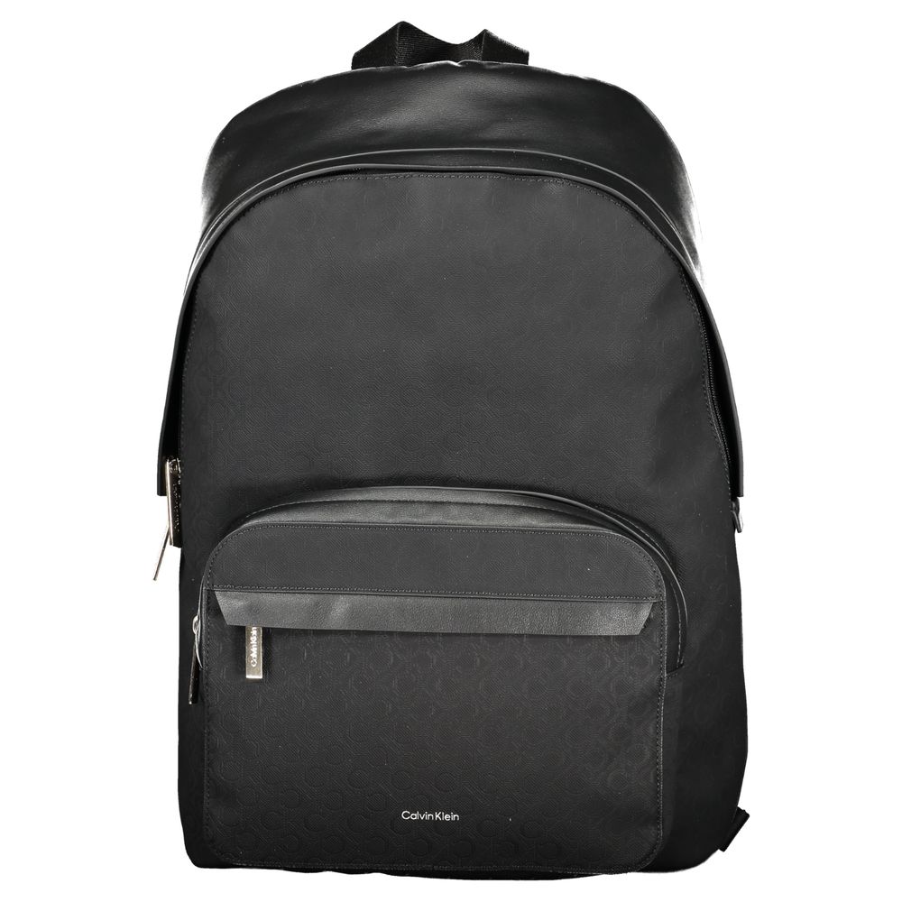 Calvin Klein Black Polyester Men Backpack featuring sleek design with external pocket and logo, perfect for urban style and organization.