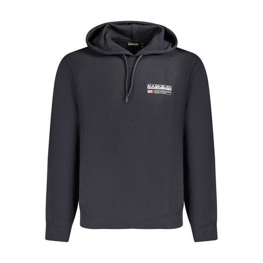 Napapijri Black Cotton Men Sweater with hood and iconic logo, featuring brushed finish for sophistication and style, regular fit