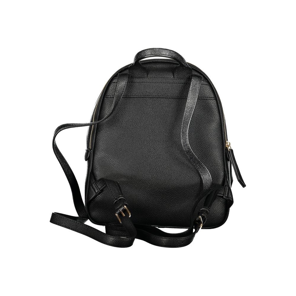 Mario Valentino Black Polyethylene Backpack with adjustable straps and external pocket, back view