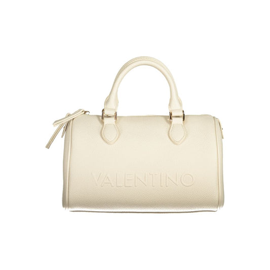 Mario Valentino Beige Polyethylene Women Handbag with handles and removable shoulder strap, featuring zip closure and protective feet.