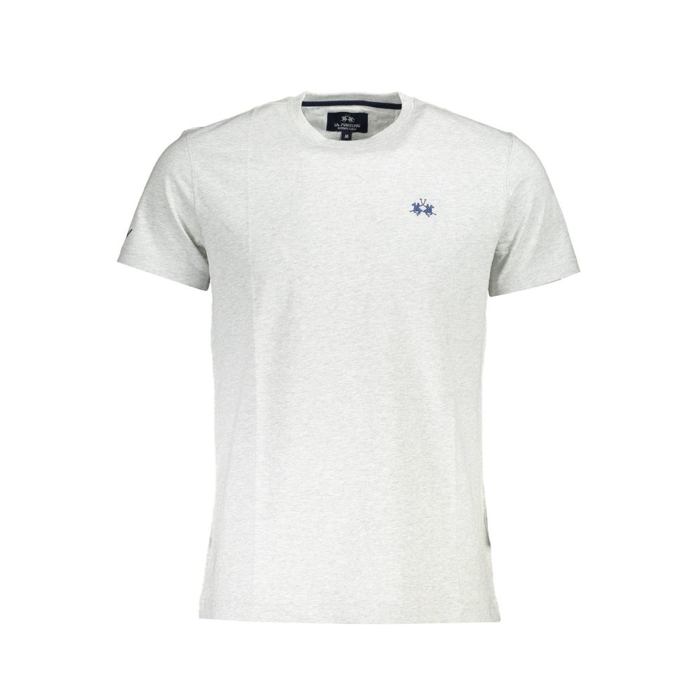 La Martina Brown Cotton Men T-Shirt with crew neck and logo embroidery for stylish casual wear.