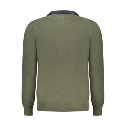 Back view of North Sails Green Wool Men Sweater with navy collar accent.