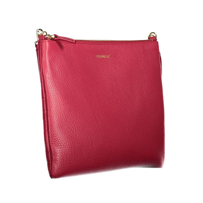 Coccinelle Red Leather Handbag with adjustable strap and zip closure, perfect crossbody pouch for style and convenience.