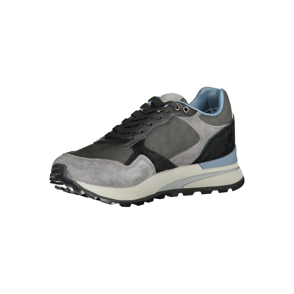 Blauer Gray Polyethylene Men Sneaker with laces and contrasting details, featuring removable footbed and Blauer logo for elite style.
