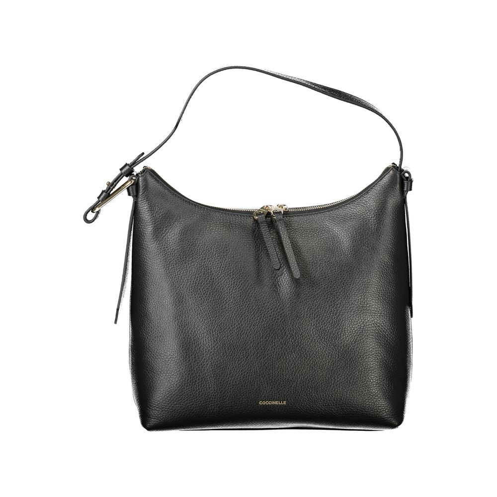 Coccinelle Black Leather Women Handbag showcases Italian craftsmanship with adjustable shoulder strap and elegant zip closure.