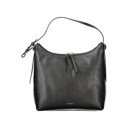 Coccinelle Black Leather Women Handbag showcases Italian craftsmanship with adjustable shoulder strap and elegant zip closure.