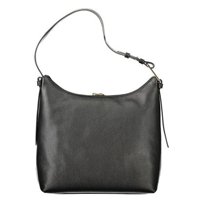Coccinelle Black Leather Women Handbag with adjustable shoulder strap, showcasing Italian craftsmanship and sleek design.