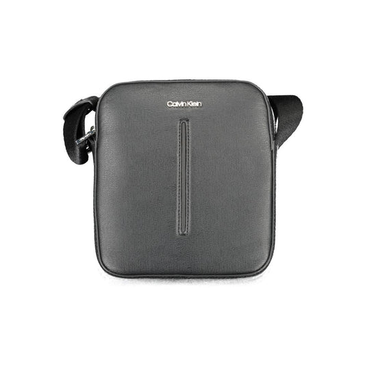 Calvin Klein Black Polyester Men Shoulder Bag with adjustable strap and zip closure, eco-conscious design, and subtle logo detail.
