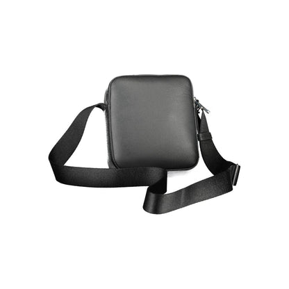 Calvin Klein Black Polyester Men Shoulder Bag with adjustable strap and zip closure, made from 100% recycled materials for eco-conscious style.