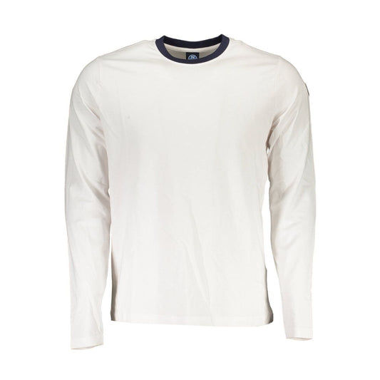 North Sails White Cotton Men T-Shirt with long sleeves and crew neck design, featuring contrasting details and logo.