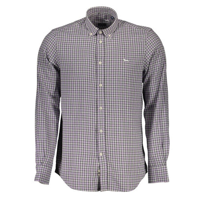 Harmont & Blaine Purple Cotton Men Shirt, long sleeve, button-down collar, elegant design with contrast cuff, premium quality.