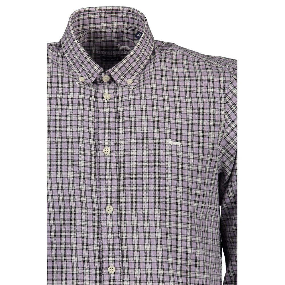 Harmont & Blaine Purple Cotton Men Shirt with button-down collar and contrast cuffs for classic style and elegance.