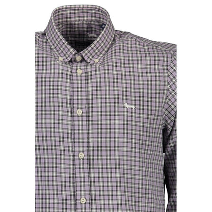 Harmont & Blaine Purple Cotton Men Shirt with button-down collar and contrast cuffs for classic style and elegance.