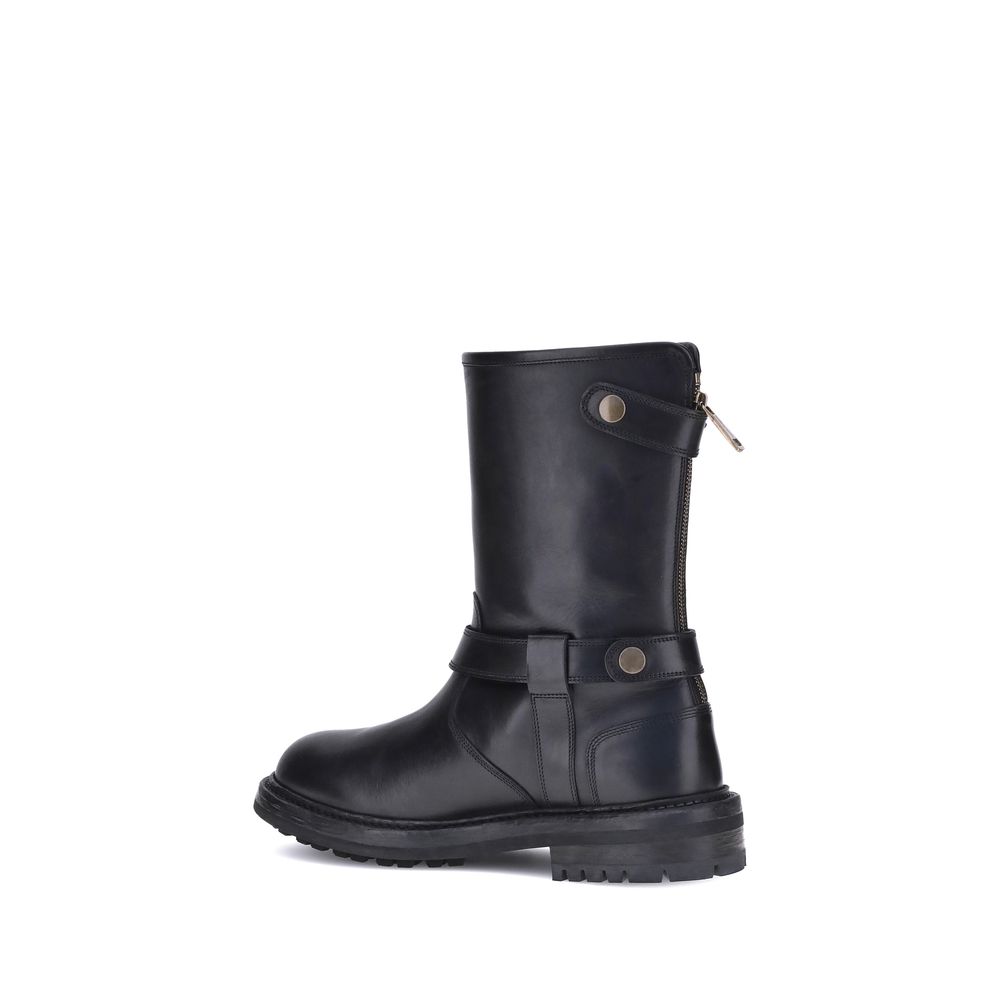 Dolce & Gabbana Black Calf Leather Bos Taurus Lace-Up Boots