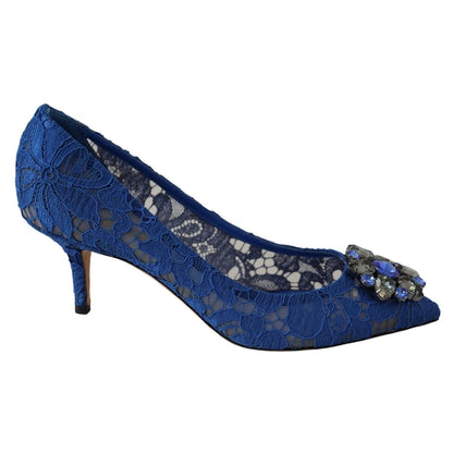 Dolce & Gabbana Blue Lace Crystal Ballet Pumps Shoes