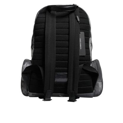 Dolce & Gabbana Gray Cotton Camouflage Logo Plaque Backpack Bag