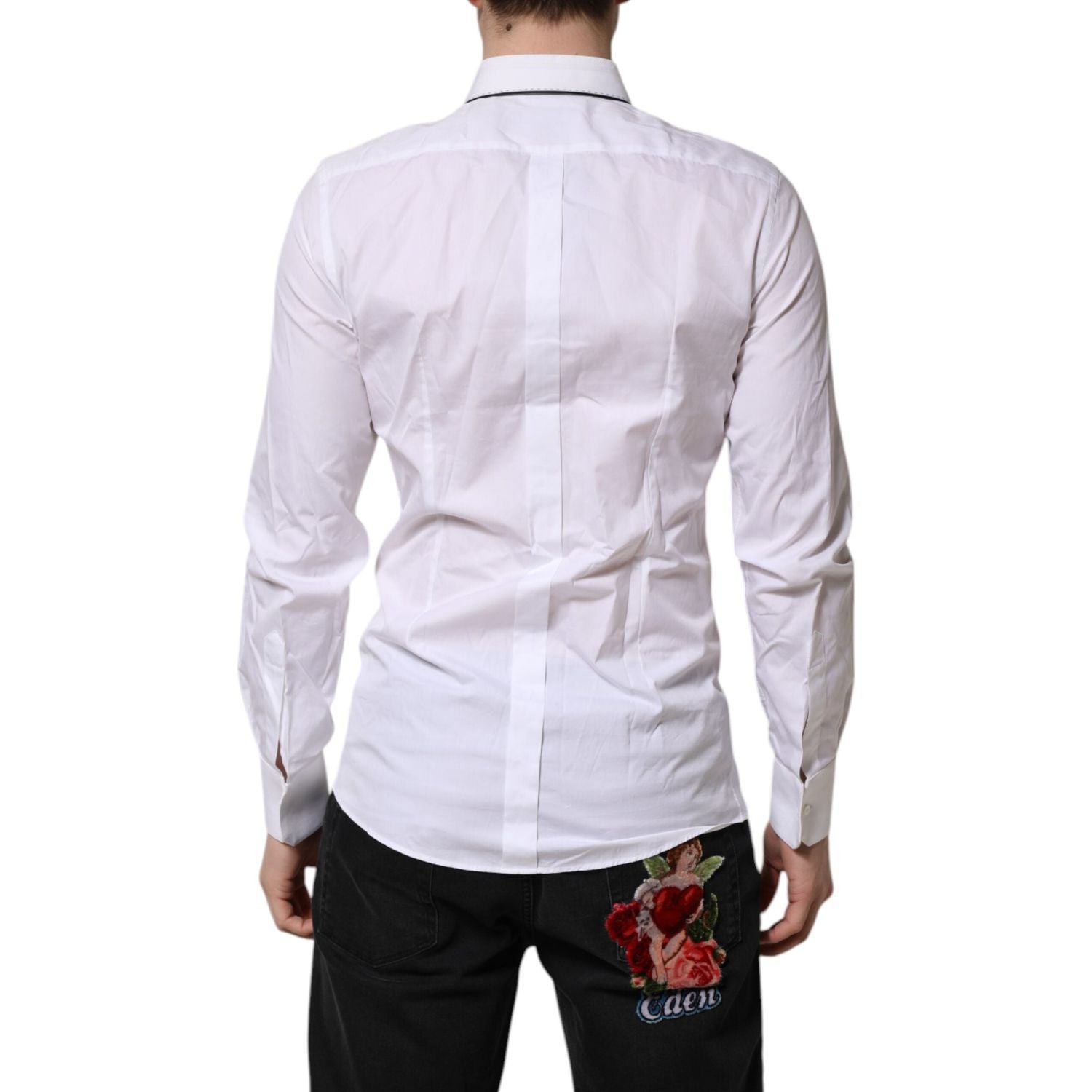 Dolce & Gabbana White Cotton GOLD Long Sleeves Formal Shirt