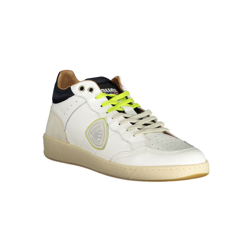 Blauer White Leather Men Sneaker with contrasting details and removable footbed for comfort.