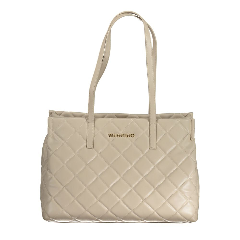 Mario Valentino Beige Polyethylene Handbag with shoulder handles, zip closure, contrasting details, and central pocket
