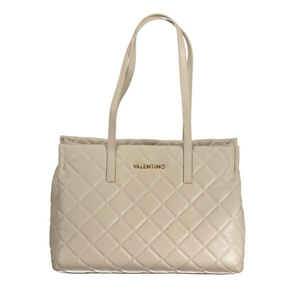 Mario Valentino Beige Polyethylene Handbag with shoulder handles, zip closure, contrasting details, and central pocket