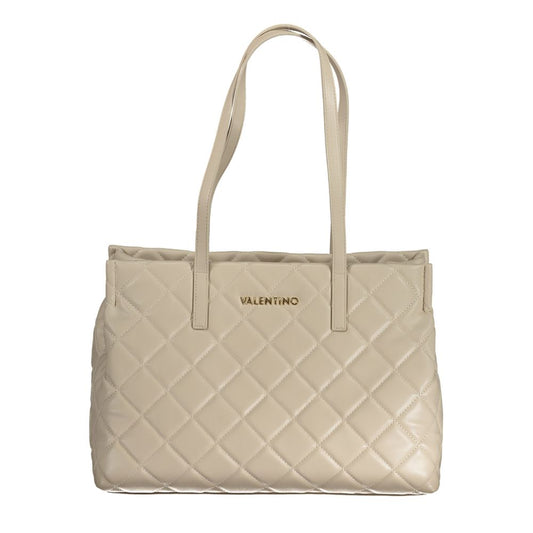 Mario Valentino Beige Polyethylene Handbag with shoulder handles, zip closure, contrasting details, and central pocket