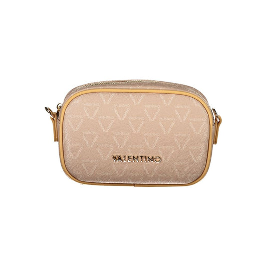 Mario Valentino Beige Polyethylene Handbag with adjustable strap, contrasting details, zip closure, and logo, showcasing eco-friendly design.
