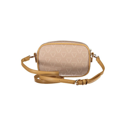Mario Valentino Beige Polyethylene Handbag with adjustable strap, contrasting details, and logo pattern.