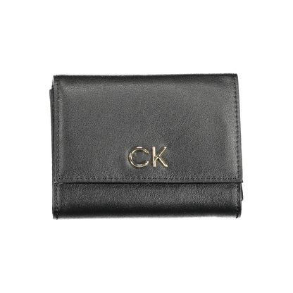 Stylish Calvin Klein Black Polyester Women Wallet with CK logo, sleek design, and automatic closure for secure storage.