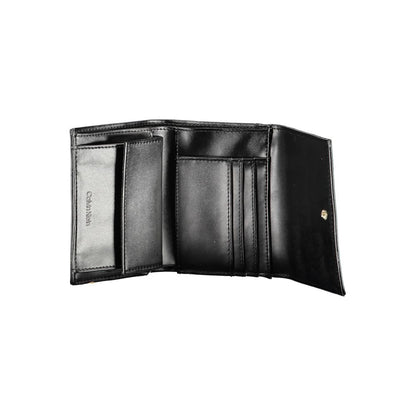Calvin Klein Black Polyester Women Wallet with sleek design and automatic closure, showcasing interior compartments.