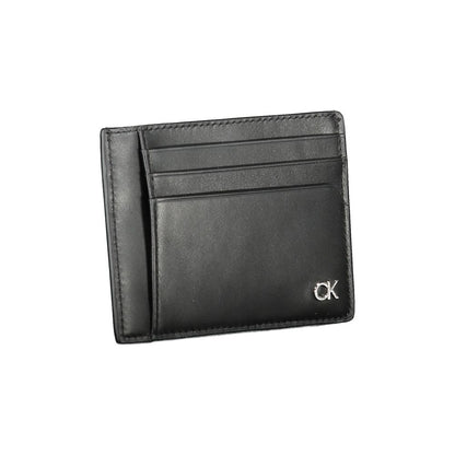 Calvin Klein Black Leather Wallet with card holder, one compartment, coin pocket, card spaces, and CK logo.