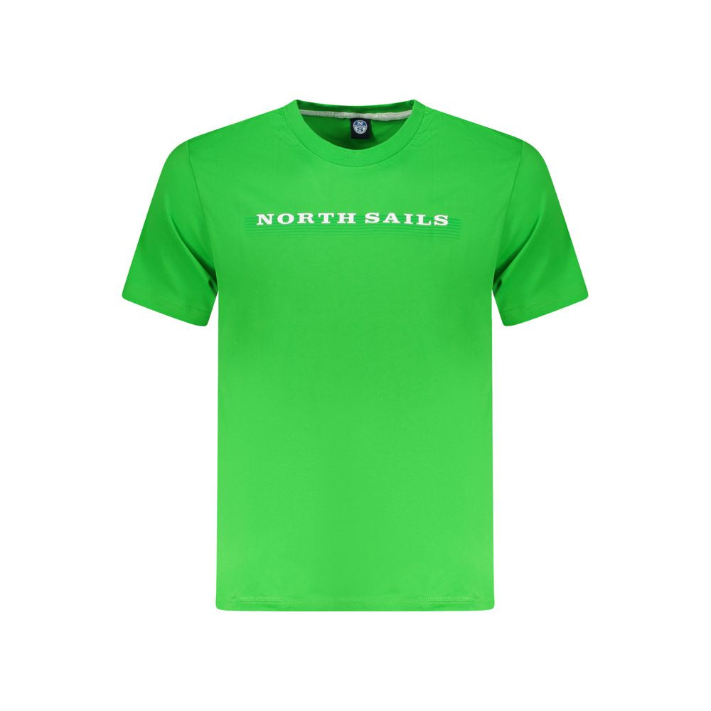 North Sails Green Cotton Men T-Shirt with logo print, showcasing stylish short sleeves and crew neck design.