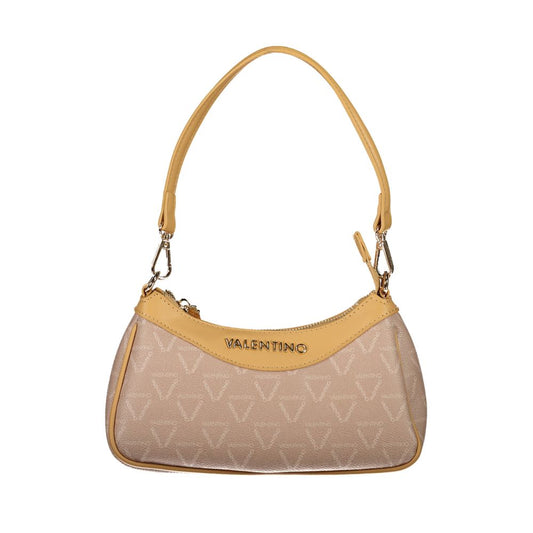 Mario Valentino Beige Polyethylene Handbag with shoulder strap, two internal pockets, zip closure, and logo, eco-friendly design.