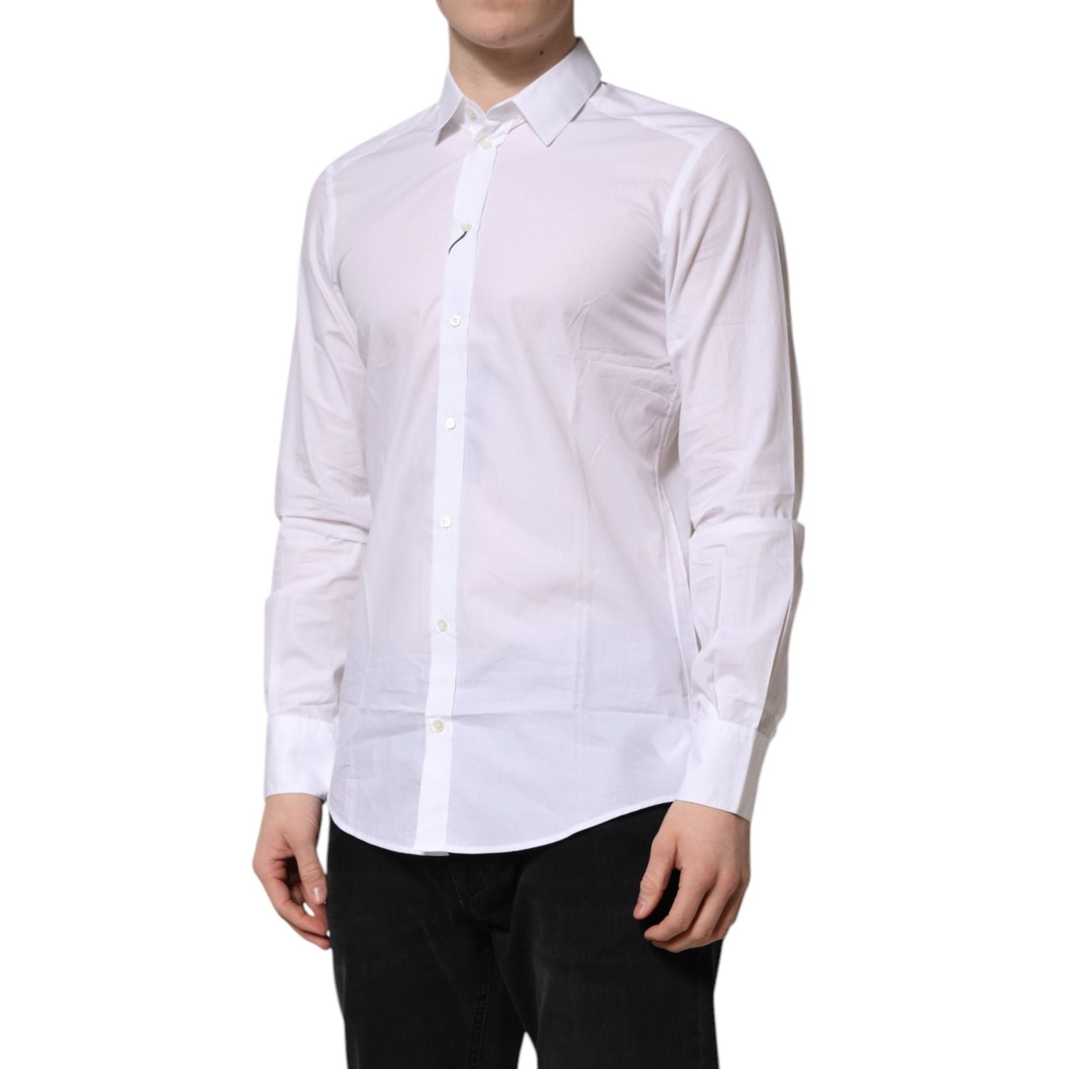 Dolce & Gabbana White Cotton Long Sleeves Dress Formal Shirt
