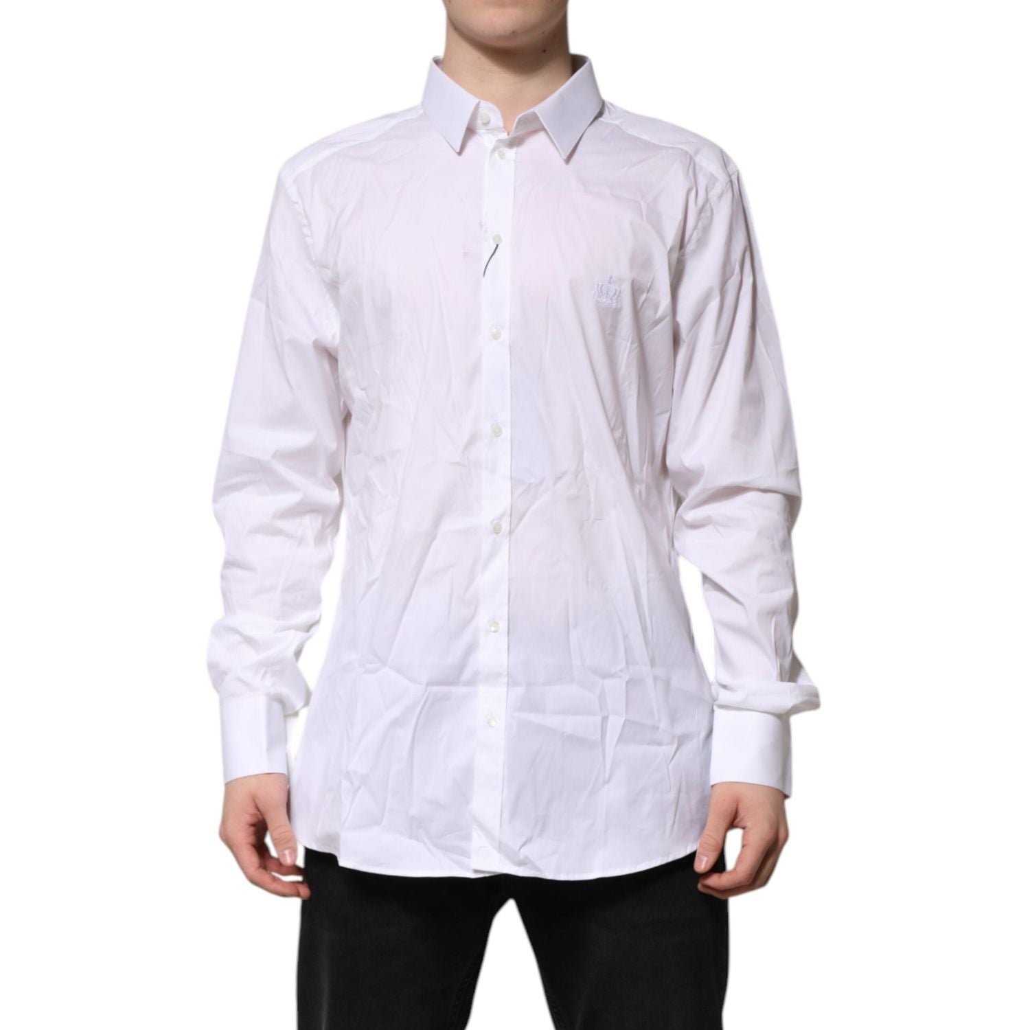 Dolce & Gabbana White GOLD Cotton Men Dress Formal Shirt