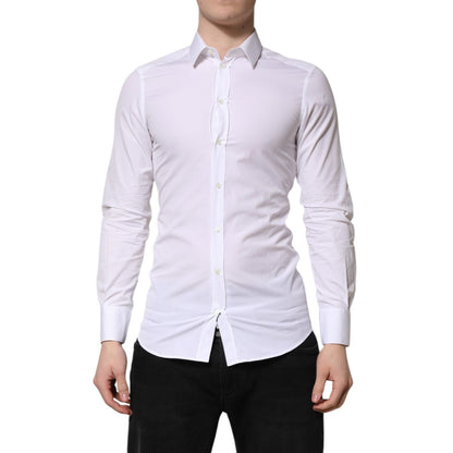 Dolce & Gabbana White GOLD Cotton Long Sleeve Men Formal Shirt